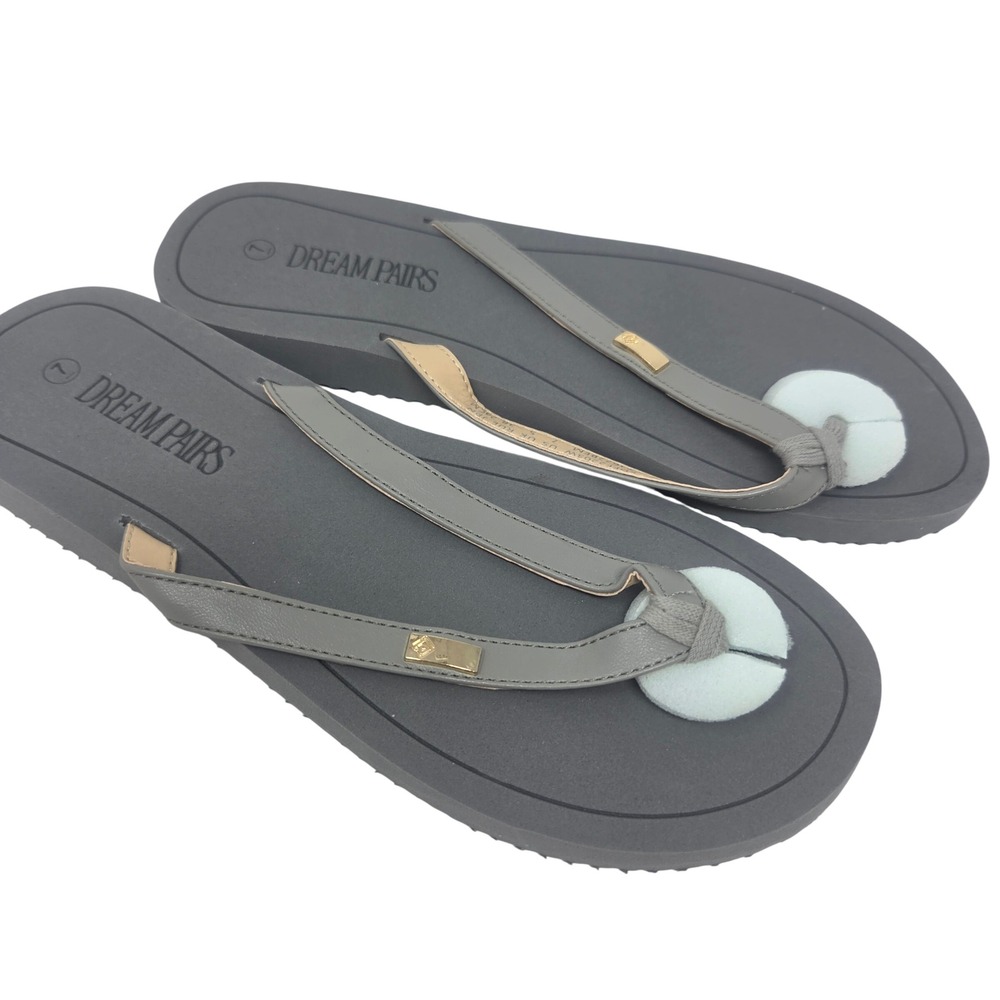 Dream Pairs Flip Flop Sandals Women 7 Grey Gold Logo Thong Casual Summer